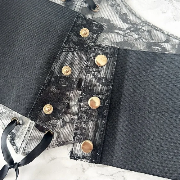 Romantic Black Lace Corset Style Waist Belt Stretch Snap Back Closure Size Small - Picture 12 of 12